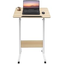 Mobile Standing Laptop Desk Portable Rolling Laptop Cart with Tilt Top Standing Desk with 4 Lockable Wheels Lectern Podium 22.05lbs Capacity 35.4-51.1in Adjustable Height23.6*15.7in L*W, White, Wood