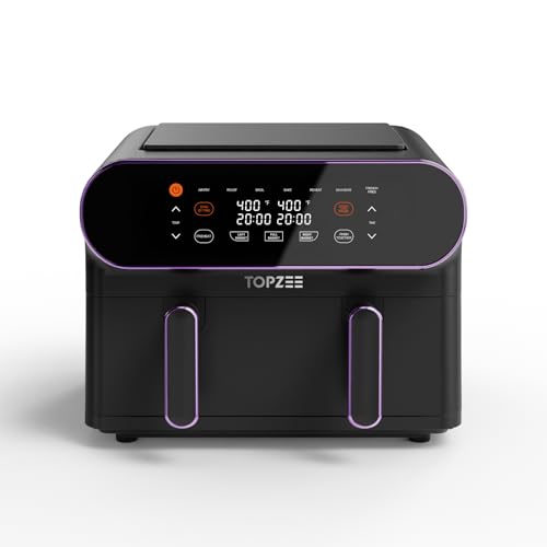 TOPZEE 11-QT Large Air Fryer, 8-in-1 XL Airfryer with Flex Basket, Preheat Air Fry, Roast, Broil, Bake, Reheat, Dehydrate, French Fries Dishwasher Safe, w/Purple Border Purle Extra Large