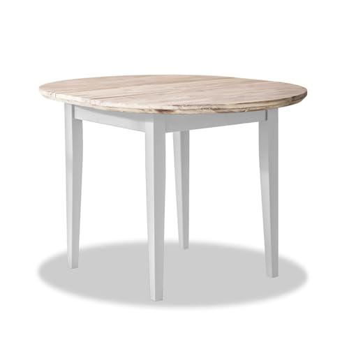 Statement Furniture Florence Round Extending Dining Table with Center Leaf | 92cm Diameter, 5 Colour Options | Wooden Kitchen Table with Acacia Wood Top (white) - Image 3