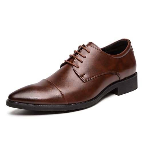 Mens Oxford Dress Shoes Synthetic Leather Lace Up Pointed Toe Non Slip Resistant Sole Office Business Work Comfortable