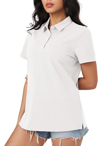 image for MAGCOMSEN Womens Cotton White Polo Shirt Short Sleeve Collared Perform