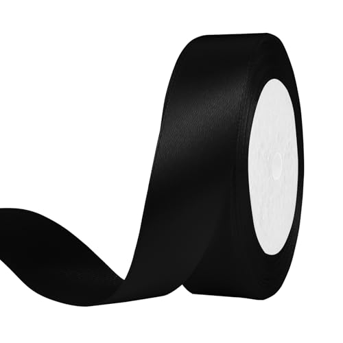 25 Yard Black Satin Ribbon Roll 1 Inch Fabric Ribbon for Craft Bows Rose Bouquet Holiday Gift Wrapping Party Decoration