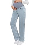 fitglam Women's Maternity Jeans Straight Leg Relaxed Fit Over Belly Pregnancy Denim Work Pants Maternity Clothes with Pockets, 02 Light Blue, XX-Large, High Rise