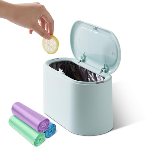 Papelera Baño Pequeña,Papelera Escritorio,Papelera Portatil,con 3 Rollos de Bolsas de Basura de 2 L/0,5 Galones, 60 Piezas, Adecuado Para Escritorios, Dormitorios, Oficinas (22 CM * 11 CM * 13 CM)