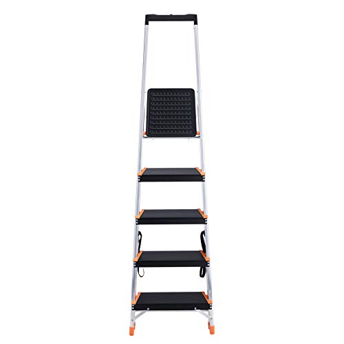 AmazonBasics Folding Step Ladder - 5-Step, Aluminum with Wide Pedal, Silver and Black