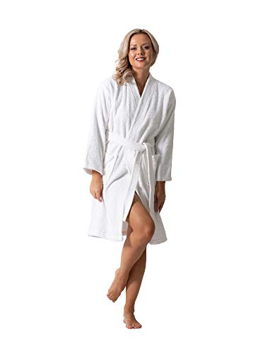 Luxurious Turkish Cotton Kimono Collar Super-Soft Terry Absorbent Bathrobes For Women (White, Medium) #TOP2