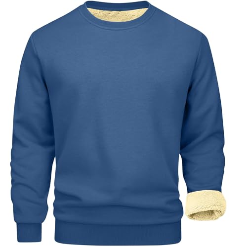 Men's Crewneck Sweatshirts Sherpa Lined Oversized Pullover Casual Long Sleeve Winter Warm Fleece Thick Pullover Tops3