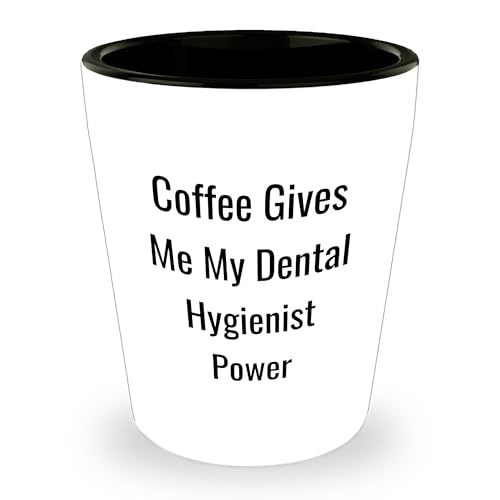 Dental Hygienist Power Shot Glass, White, 1.5oz, Ceramic, Microwave and Dishwasher Safe - Birthday Unique Gift for Female or Male Dental Hygienist