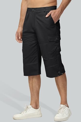 MAGCOMSEN Mens Cargo Shorts Long Capri Elastic Below The Knee 3/4 Cotton Casual Summer Shorts with Pockets2