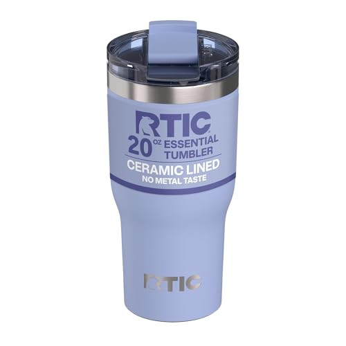 RTIC 20oz Essential Tumbler with Lid, Ceramic Lined, Insulated, Stainless Steel, Metal, Double Wall Vacuum-Insulation, Travel Cup for Iced Coffee, Tea, Hot and Cold Drink, Periwinkle