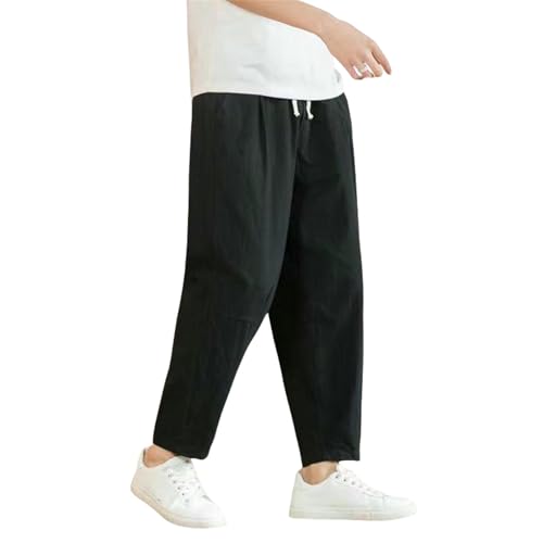 Men's Summer Lightweight Loose-Fit Korean Style Cotton Linen Casual Slim-Leg Nine-Point Pants