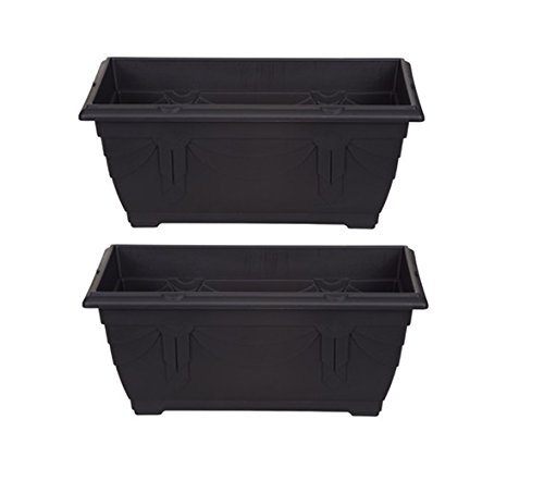 4 Fioriere Rettangolari In Plastica Stile Veneziano 40 Cm | Vaso Lungo Per Balcone E Giardino | Colore Nero
