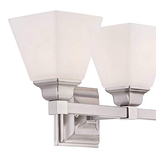 Image of Mencino 20 inch Wide Nickel and Opal Glass Bath Wall Mount 3-Light Fixture | Satin Silver Metal Hardwired Etched White Shade for Bathroom Vanity Mirror House Home Room Decor