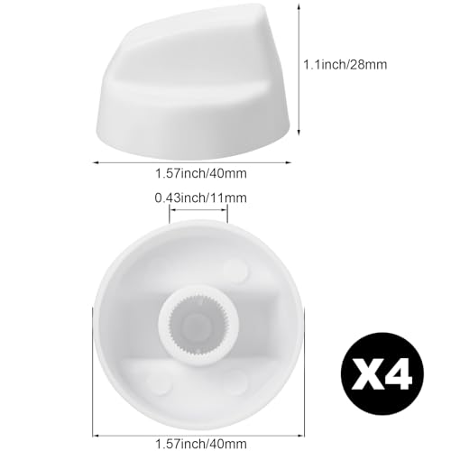 Jetec 4 Pack Control Knobs Replacement with 12 Adapters for Oven/Stove/Range, Please Check Carefully Whether The Dimensions in Figure Match(White)