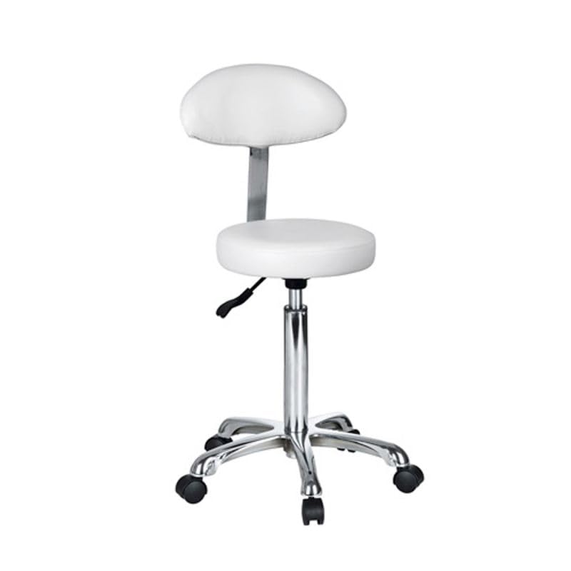 Arbeitsstuhl 9117 SF Weiß - Ergonomischer Stuhl mit hydraulischer Höhenverstellung, verchromtem Gestell, hochwertigem Kunstlederbezug, für maximale Mobilität und Komfort im Kosmetikstudio