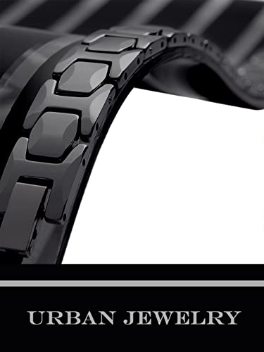 Urban Jewelry Stunning Stainless Steel Link Bracelet for Men Polished Link, Puzzle, Ceramic Style (Silver, Black)4