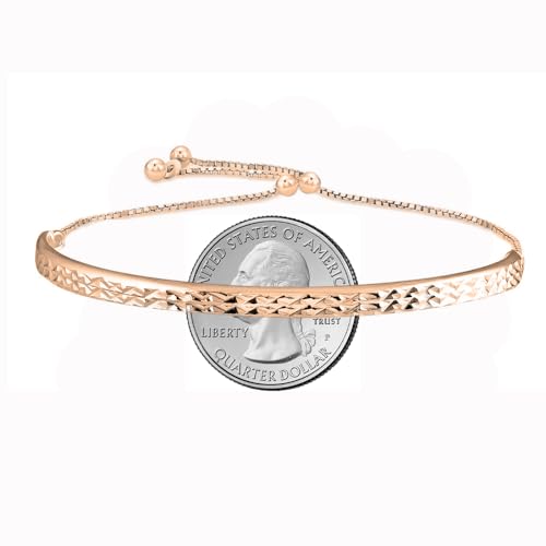 Savlano 925 Sterling Silver 4MM Diamond Cut Bar Half Bangle Adjustable Bracelet - 18K Gold Plated Bracelet for Women Comes with Gift Box - Made in Italy3
