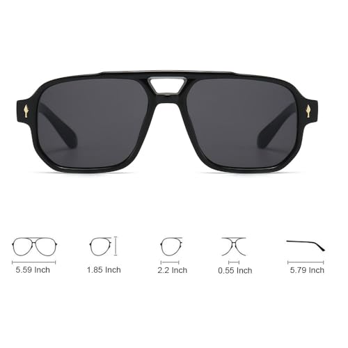 OZPYKAE Men Square Sunglasses,Retro UV400 Protection Double Bridge Trendy Rectangle Women Aviator Sunglasses2
