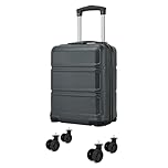 Kono 15 Inch Ryanair 40x30x20 Carry On Hand Luggage, Lightweight Hard Shell Cabin Bag, Small Suitcase with 4 Spinner Wheels (Grey/Black)