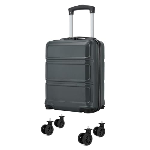 Kono 15 Inch Ryanair 40x30x20 Carry On Hand Luggage, Lightweight Hard Shell Cabin Bag, Small Suitcase with 4 Spinner Wheels (Grey/Black)
