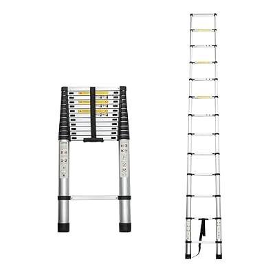 LANTRO JS Telescoping Extension Ladder 12.5FT, Aluminum Alloy Folding Ladder, Heavy Duty 300 lbs Load Collapsible Ladders Multi Purpose for Indoor Outdoor Work