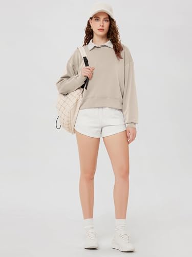 Image of ODODOS Modal Soft Long Sleeve Cropped Sweatshirts for Women Oversized Crew Neck Pullover Crop Top