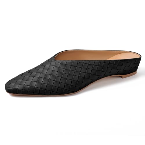 Image of Woven Mules for Women Slip on Comfortabke Metallic Slides Ladies Trendy Square Toe Hidden Wedge Mules