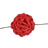 pofluany Collar de camelia tela Joyería decoración flores gargantilla hecho a mano con correa larga Regalo aniversario del día la madre Rojo