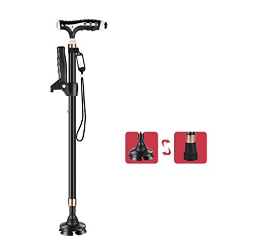 Wheelchair, Muletas Bastones para Caminar Ligeros Y Autoportantes Bastón Estable con Luz LED Muleta De Mano Versátil con Mango Magnético En T Muletas s,Black