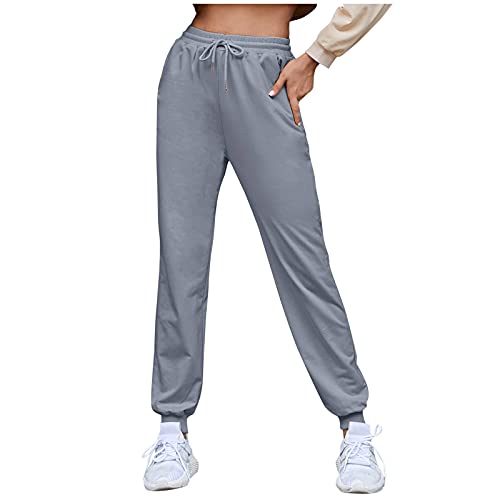 Generisch Pantalones de chándal suaves estables de alta calidad para mujer, bolsillos ligeros, pantalones suaves, pantalones de mujer con cadena, gris, S