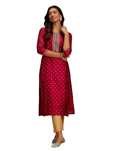 Image of Libas Woven Design Silk Blend Straight Kurta