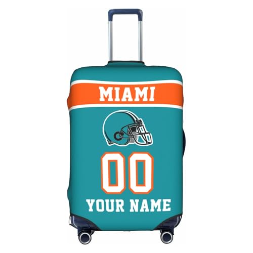Image of Custom Miami Luggage Cover Personalized Football Style Suitcase Cover with Name Number Customized Washable Elastic Sports Travel Suitcase Protector for Business Vacation Gifts