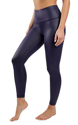 90 Degree By Reflex Damen Leggings mit hoher Taille, hochglänzend, Kunstleder, Disco-Knöchel-Leggings, dunkles marineblau, X-Klein Cover