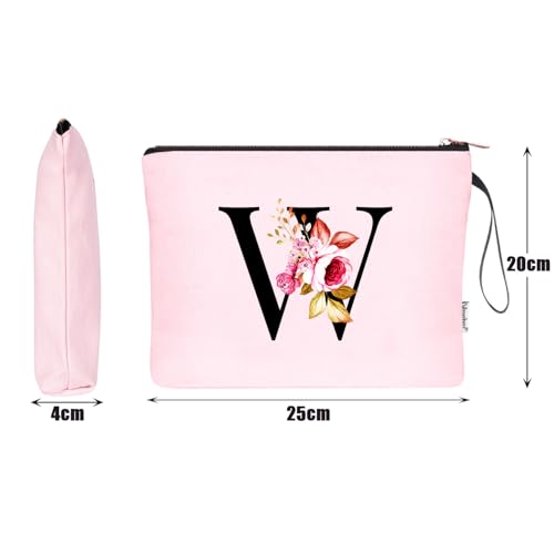 Image of Vavabox A-Z Personalized Makeup Bag, Birthday Gifts for Women Mom, Gifts for Best Friend, Bride Bridesmaid Cosmetic bag (W, 06-Pink)
