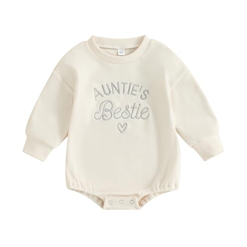 VISGOGO Newborn Infant Baby Boy Oversized Romper Sweater Onesie Coming Home Outfit Neutral Clothes (Aunties Bestie, 0-3 Months)