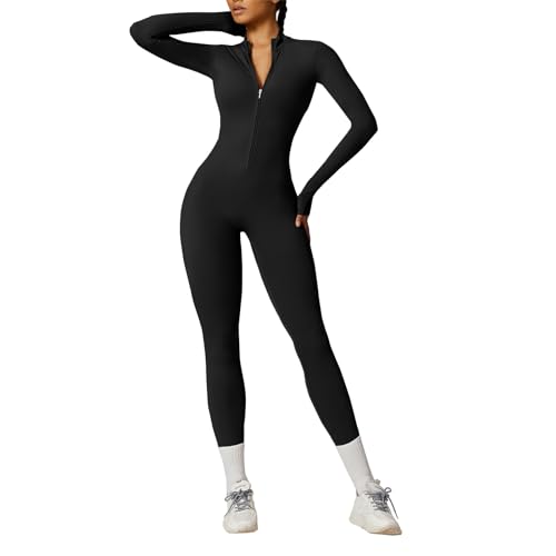 OEAK Damen Sport Jumpsuit Lang Eng Yoga Overall Langarm Rollkragen...