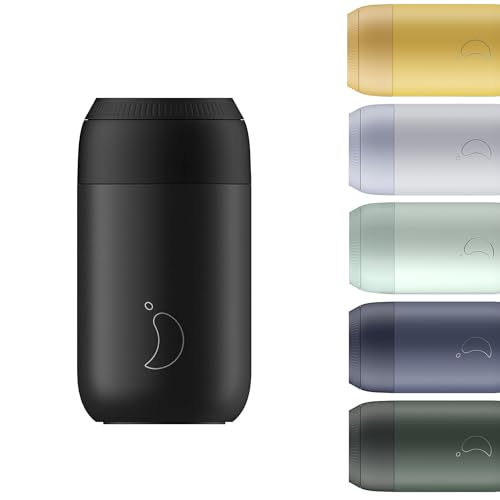 Chilly's Series 2 Coffee Cup - Tight Seal, No Sweating - BPA-Free Stainless Steel - Reusable - Double Walled, Vacuum Insulated - Abyss Black, 340ml