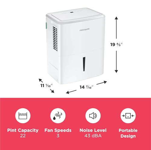 Image of Frigidaire 22-Pint Portable Dehumidifier with Wi-Fi and Energy Star Certification for Small /Medium Rooms, Bedrooms & Bathrooms, Custom Humidity Control, Auto Shut Off, White