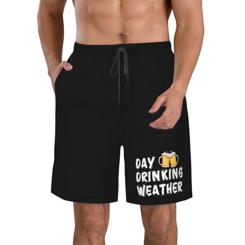 Day Drinking Weather Mens Swim Trunks Quick Dry Board Shorts,Breathable Fit Hawaii Beach Short Bathing Suits,