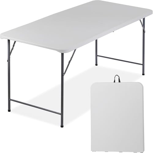 Nouva 4FT Plastic Folding Table, Indoor Outdoor Portable Fold-in-Half Dining Picnic Table w/Carrying Handle for Picnic, Party, Camping,Office, White - Thumbnail 3