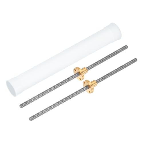 uxcell 2 Pcs 200mm Tr6X1 Lead Screw with Brass Nut (1mm Pitch, 1 Start, 1mm Lead), 304 Stainless Steel Screw Bar Printer Upgrade Parts with Plastic Packaging Tube, Silver