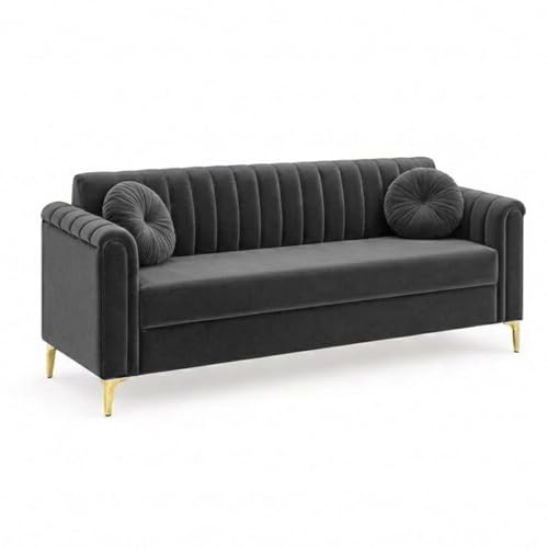 Image of FURNY Dorino 3 Seater Fabric Sofa Set (Dark Grey) Premium Velvet Finish Durable & Comfortable Ideal for Living Room