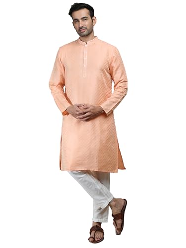 Filori Studio - Men's Traditional Motif Self Woven Design with Thread Embroidery Long Kurta (Kurta Only)