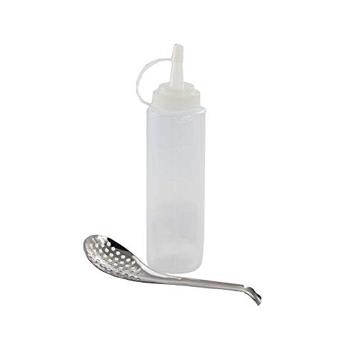 Cocinista Set Utensilios esferificación Cocina Molecular para Caviar de Frutas y Perlas líquidas, biberón 250 ml + Cuchara Perforada Metal, dosificación precisa y Recogida sin Romper