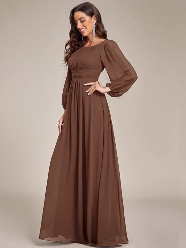 Image of Ever-Pretty Women's Crewneck Long Lantern Sleeves Floor Length A-Line Pleated Chiffon Formal Dress 0106B