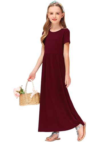 Image of Deerose Girls Maxi Dress Short Sleeve Casual Long Dresses with Pockets 5-14 Years