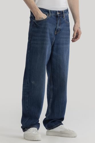 Image of SNITCH Lars Dark Blue Plain Loose Fit Jeans