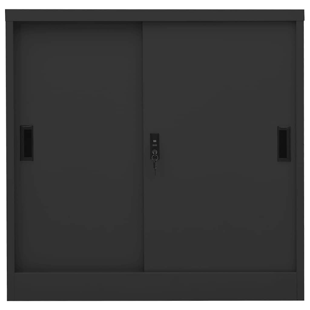 Armario con puertas correderas y jardinera de acero antracita de 90 x 40 x 113 cm con cerradura con 2 estantes para oficina, hogar, garaje, taller y pasillo para un almacenamiento seguro y