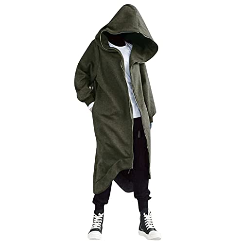 Men's Zip Up Long Hoodies Long Sleeve Casual Streetwear Cardigan Sweatshirts Baggy Cape Cloak with Pockets
