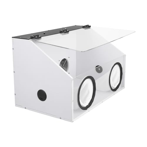 Grinding Dust Box 2-Holes Table Polisher Dust Box with 5500Rpm Fan Enclosed Sandblasting Cabinet with 3.5Ft Dust Bag & LED Light for Carving Drilling Polishing for Electric Grinding